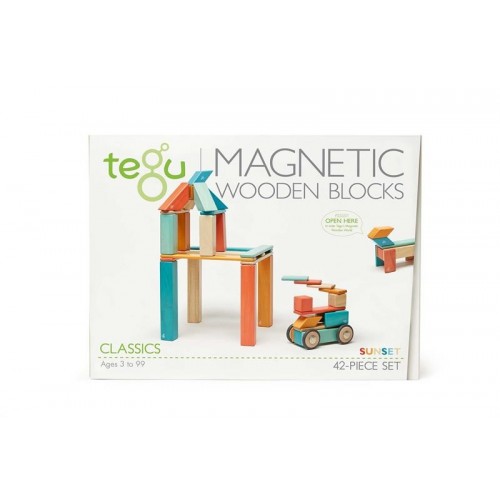 Tegu blocs orange bleu en bois magnétiques 42 pièces